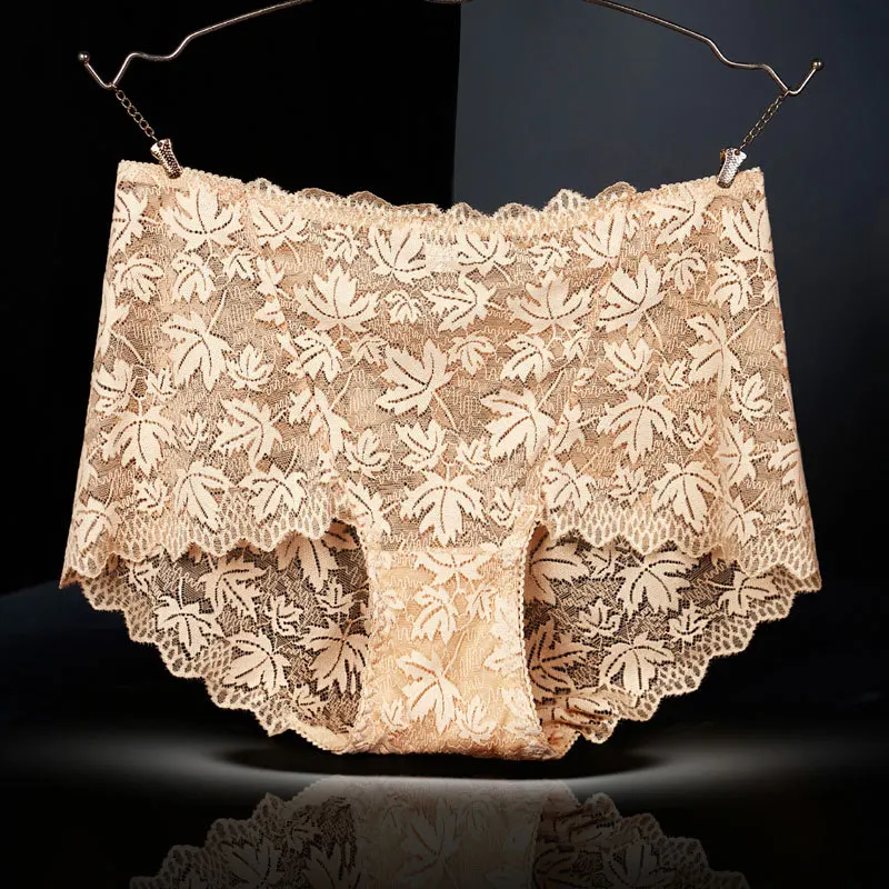 New Women Maple Leaf Jacquard Sexy Lace Middle Waist Panties High Elasticity Exquisite Elegant Quick-Drying Underwear Breifs