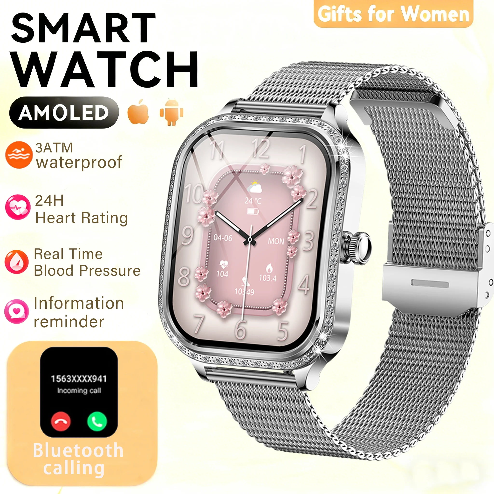 

2025 New Smartwatch Women 1.75-inch AMOLED HD Screen Heart Rate Bluetooth Call 3ATM Waterproof Smart Men Watch For Android ios