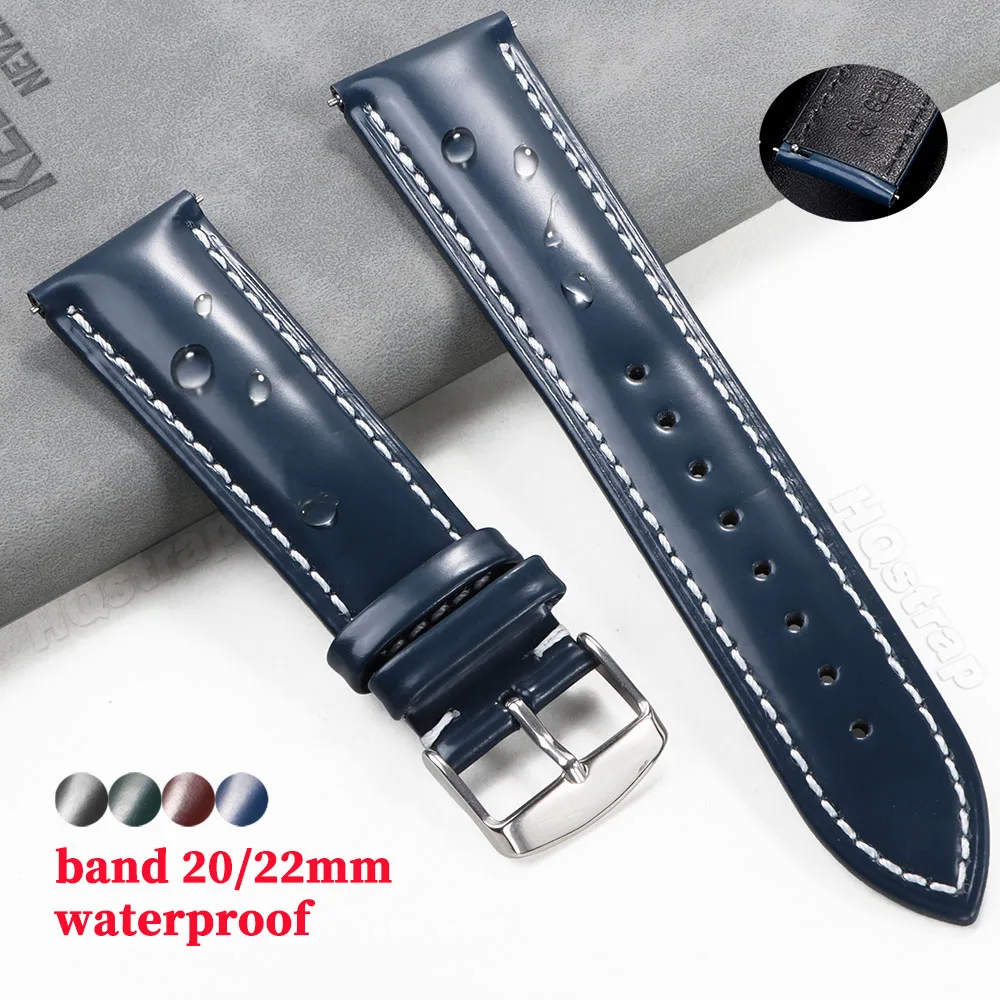 Waterproof Strap 20mm 22mm Glossy Cowhide Wrist for Seiko Bracelet for Rolex Women Men Universal Watchband Watches Accessories