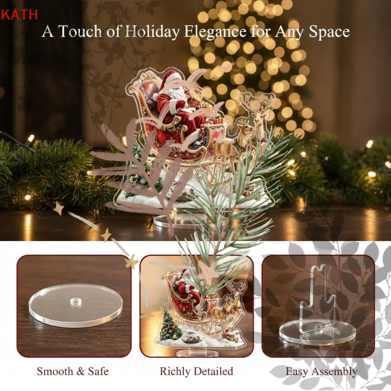 Santa Claus Reindeer 2D Flat: Acrylic Home Bedroom Desktop Decoration Ornament Standing Sign Figurines Miniatures