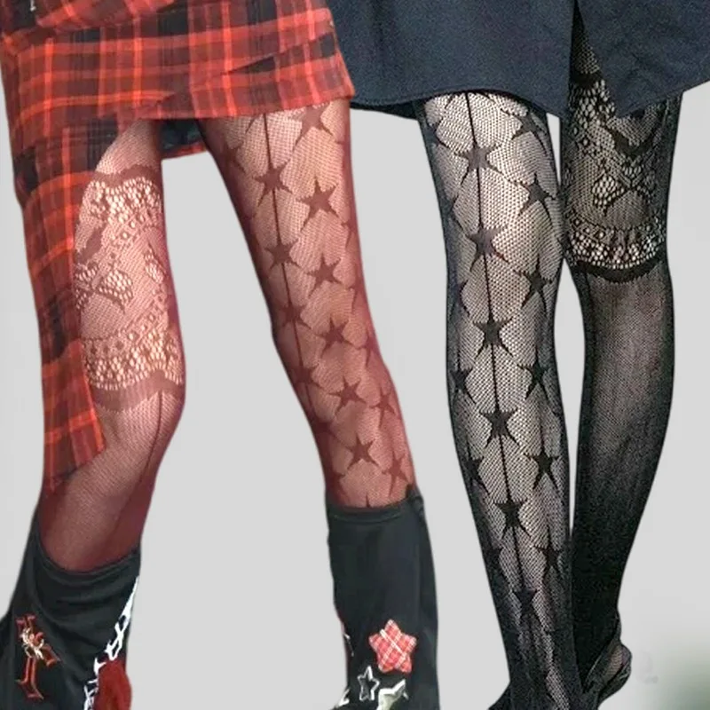 

Gothic Fishnet Asymmetric Star Pantyhose Spicy Girls High Street Mesh Hollowed Out Tights Women Sexy AB-style Stars Stockings