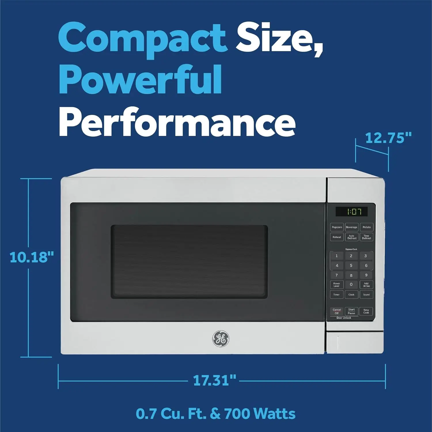 Compact Stainless Steel Countertop Microwave: 0.7 Cu Ft, 700W, 6 Auto Settings, Kid-Safety Lock, Ideal for Dorms and Apartments