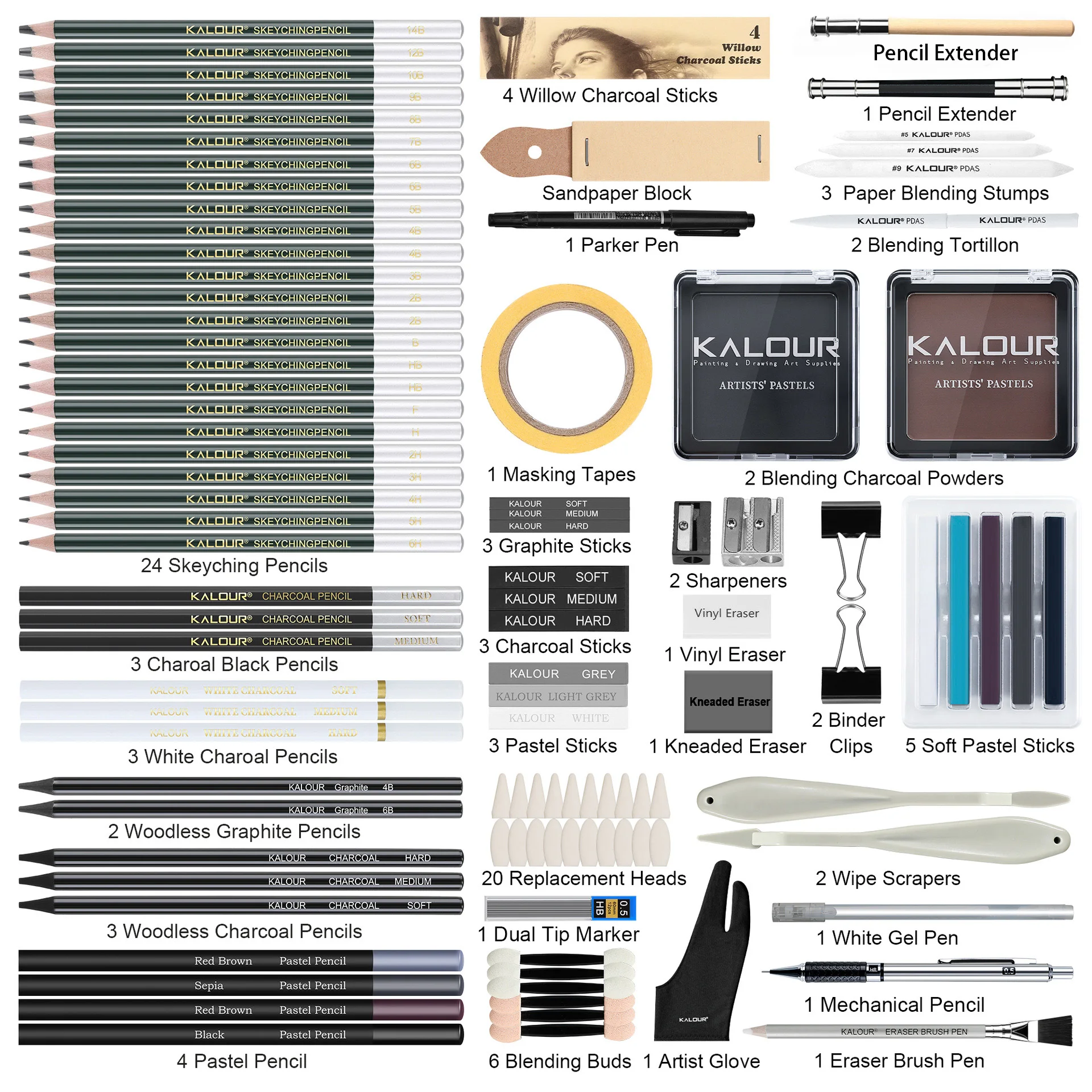 KALOUR 108-teiliges Set Professionelles Luxus-Skizzierset für Kunstzeichnungen und Skizzierbedarf – Detail 2