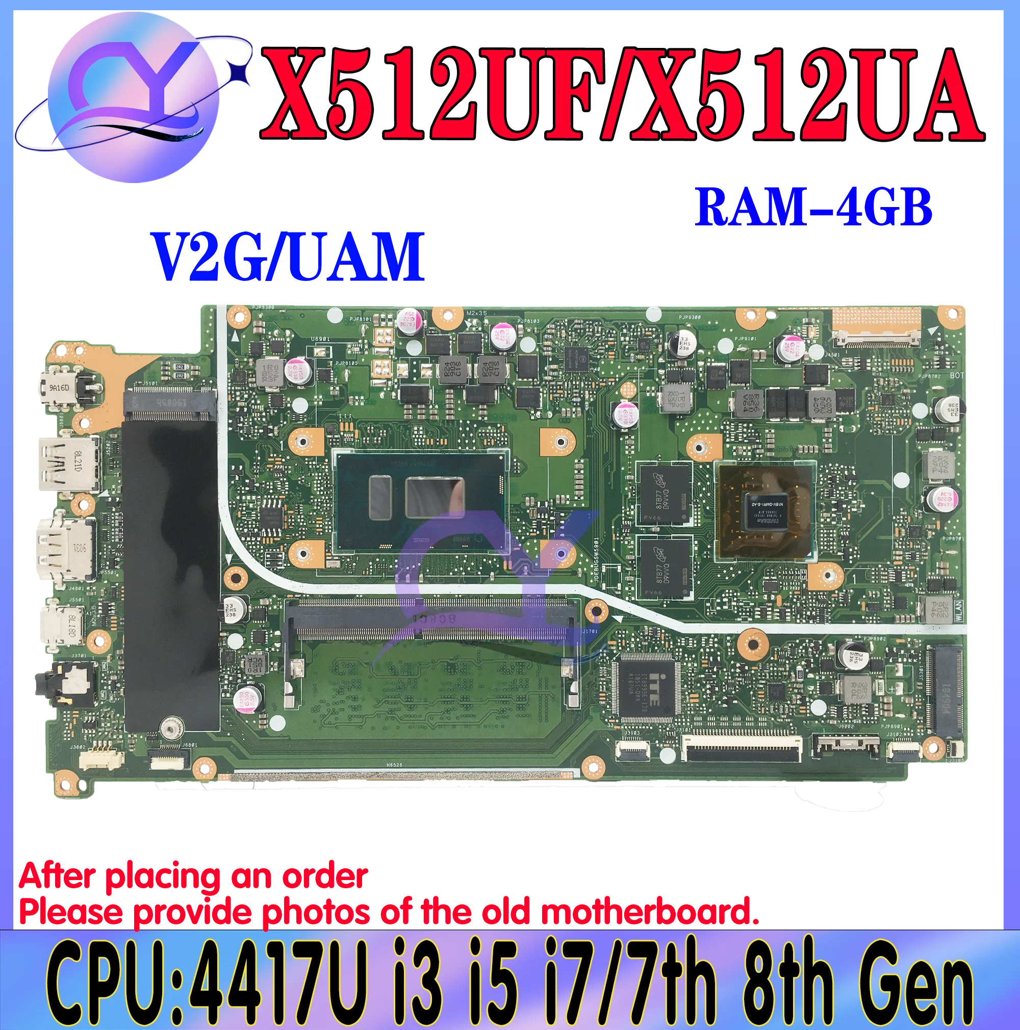 

X512UA Mainboard For ASUS VivoBook 15 X512UF X512UB F512UA Laptop Motherboard With 4417U I3 I5 I7-8th Gen RAM 4G UMA/V2G Test OK