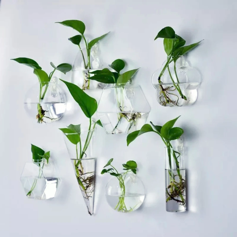 1Pc Wall Hanging Glass Flower Vase Terrarium Wall Fish Tank Aquarium Container Flower Planter Pots Home Garden Decoration