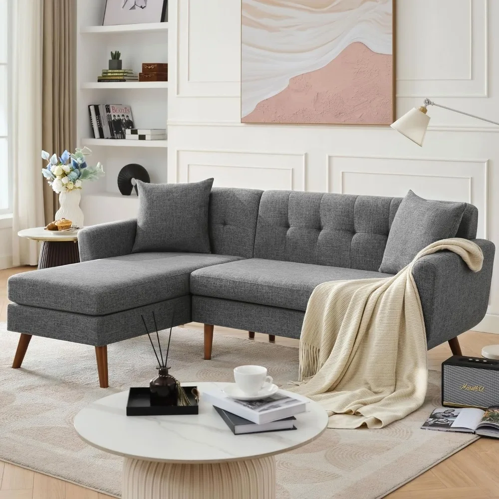 

L Shaped Couch Sofa, 80" W Mid-Century Modern Sectional Couches, 3 Seater Sofas with Wide Chaise Lounge, Customized
