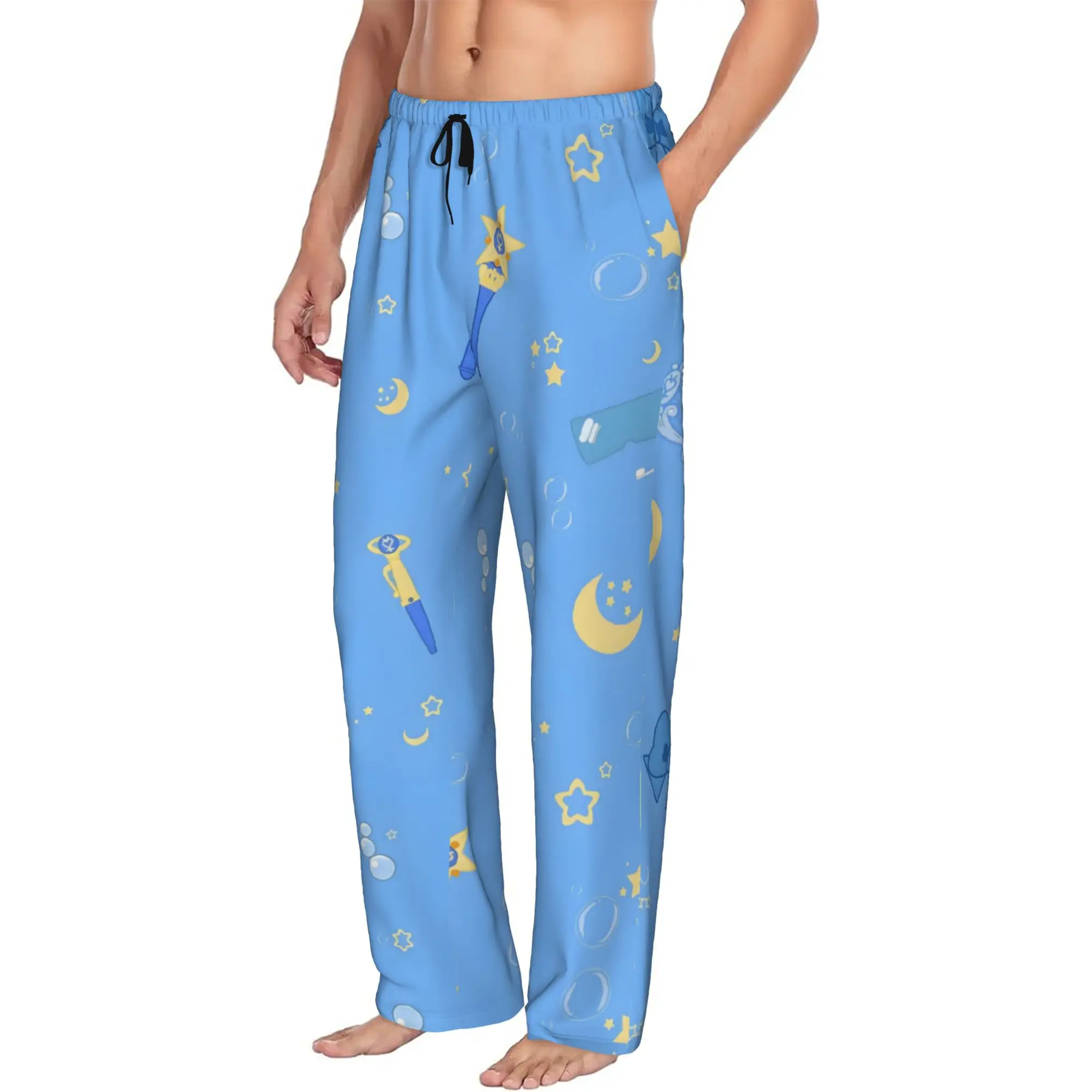 Custom Printed Sailors Anime Moons Pajama Pants for Men Cute Cartoons Sleep Sleepwear Bottoms with Pockets