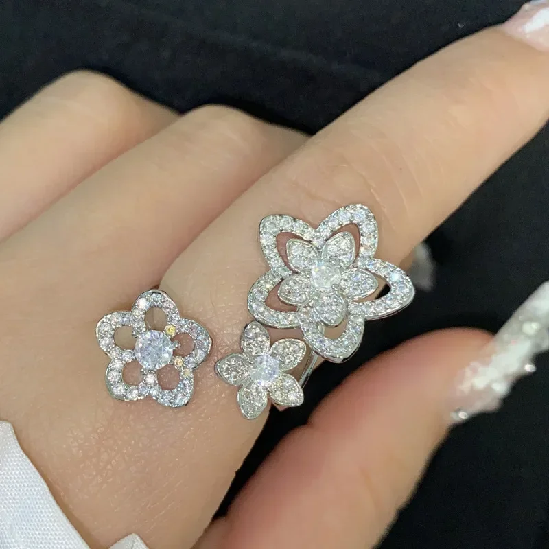 MDL Moissanit1 نمط زهرة جميلة خاتم 18K مطلية بالذهب متعدد قطع الزركونيوم خاتم فاخر خفيف الموضة #3