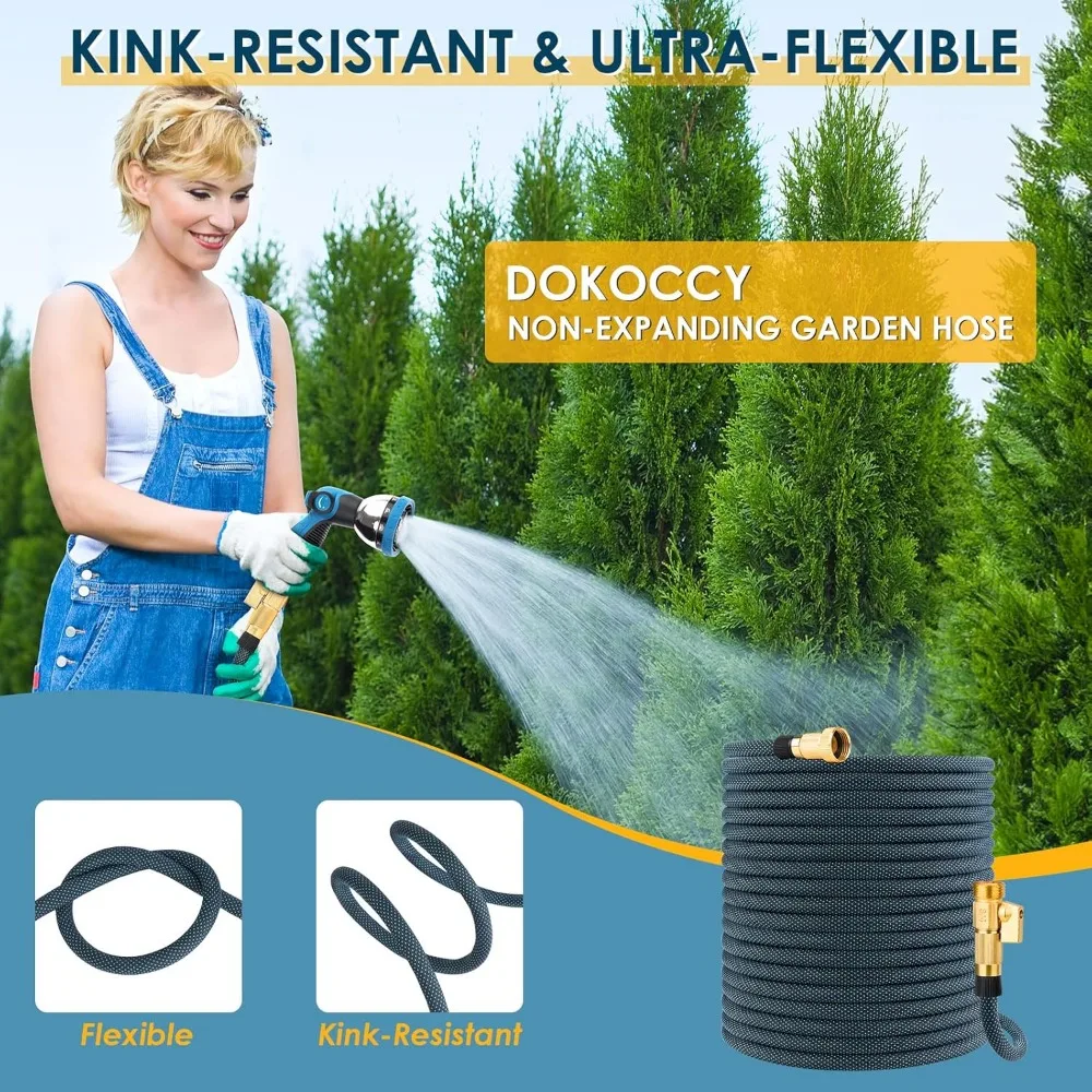 100 ft, Flexible Kink Free Water Hose with 10 Watering Spray Nozzle, 3/4