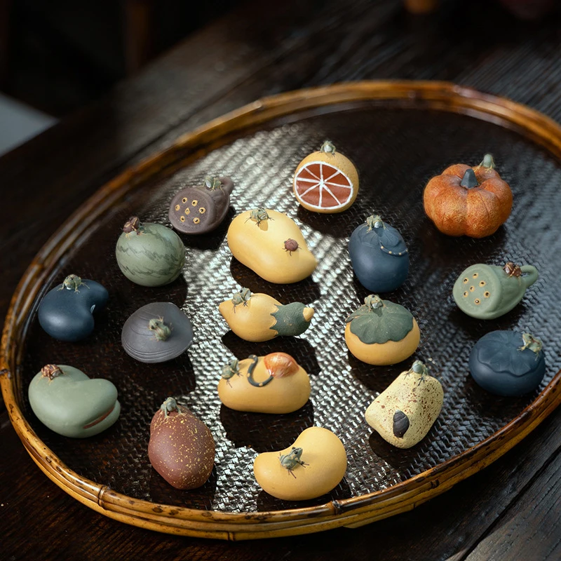 Boutique Purple Sand Tea Pet Spray Water Little Frog Tea Pet  Watermelon Lemon Ornaments Handmade Gift for Tea Ceremony Lovers
