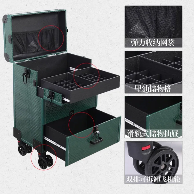 Tattoo embroidery suitcase Door-to-door manicure, eyelashes, makeup, beautician, tie rod with wheel storage toolbox