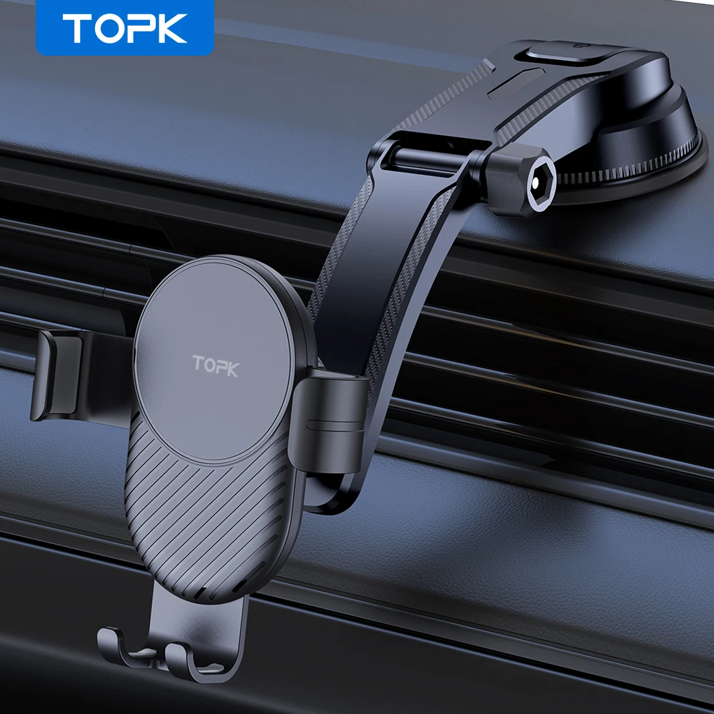 TOPK Metallhaken Schwerkraft-Autotelefonhalterung Lüftungsclip Auto-Lock-Halterung für iPhone 15 14 Samsung Xiaomi Auto-GPS-Halterung – Detail 1