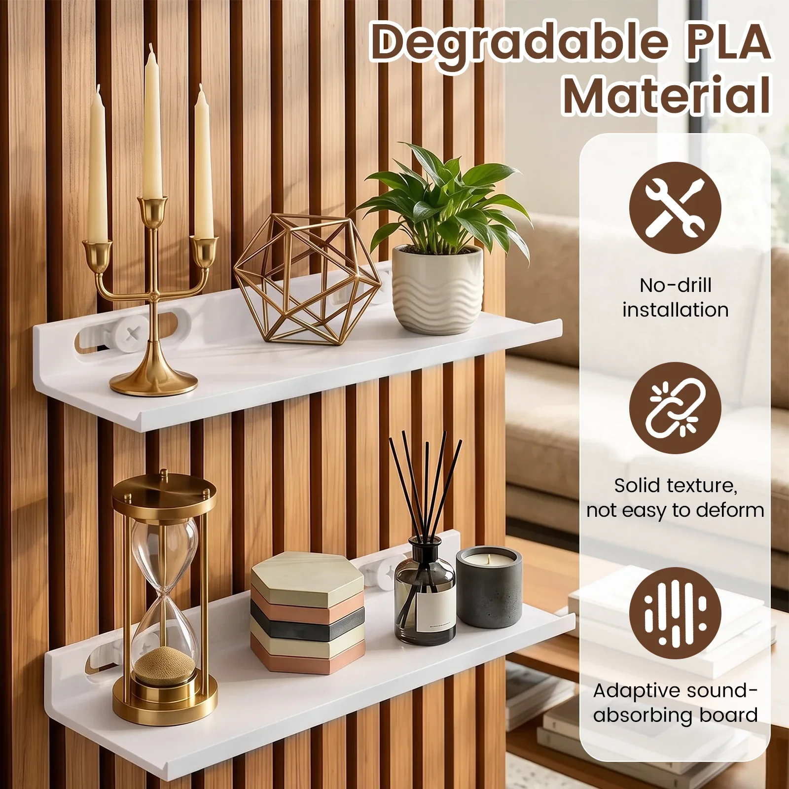 Acoustic Panel Shelf No Drill Slat Wall Shelf 2 Pack Floating Wall Shelf For Sound Panels Home Office Media Wall Plants Decor