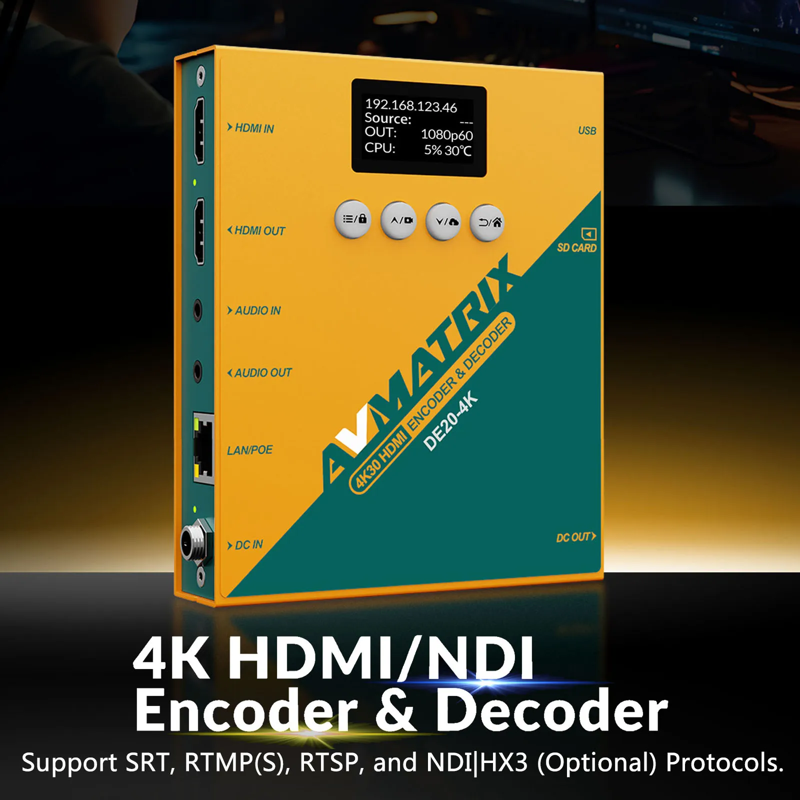 For DE20-4K 4K for NDI Video Encoder Decoder SRT RTMP(S) RTSP USB/SD Recording PTZ Control PoE Live Streaming Metal 3-Year