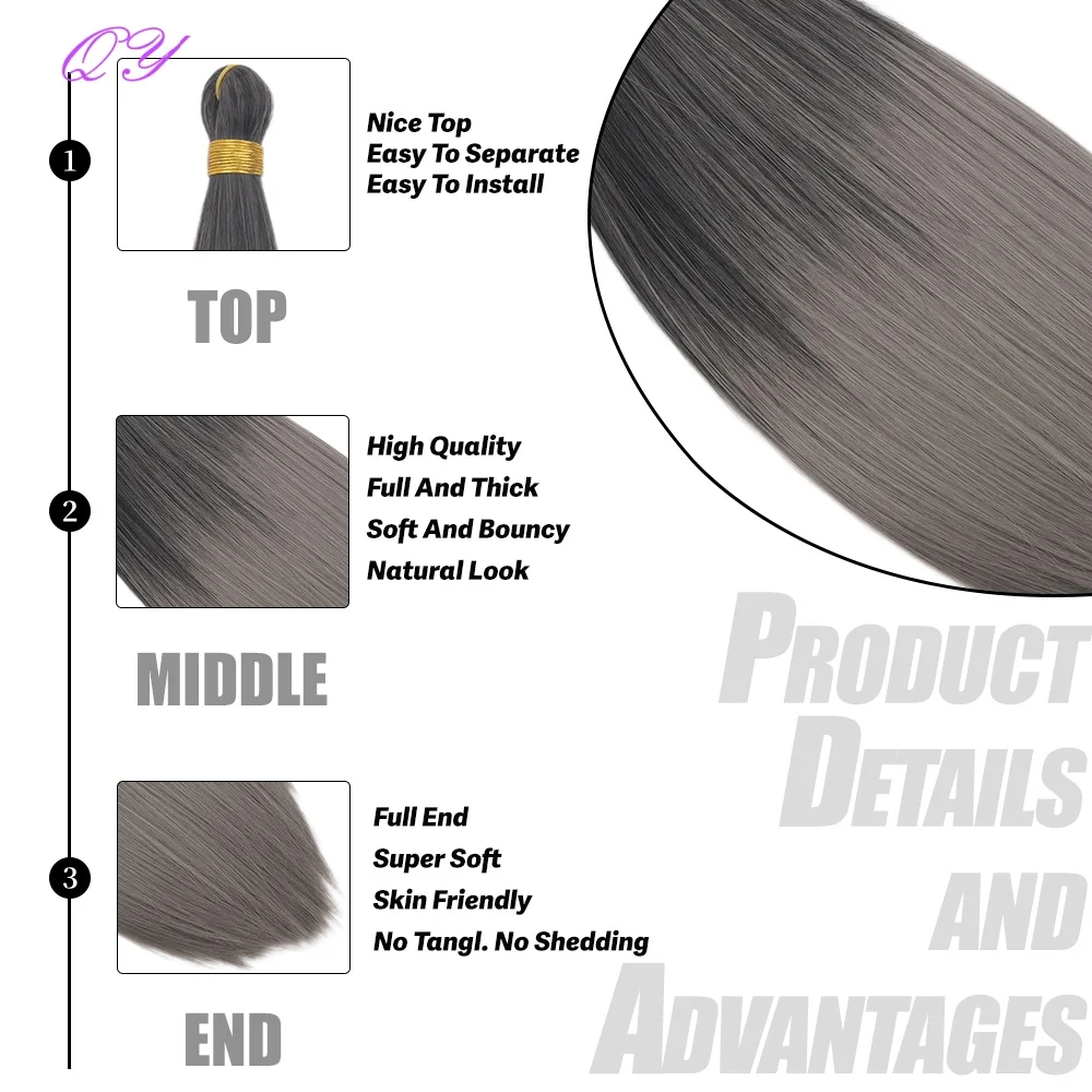 14 بوصة الاصطناعية مستقيم العظام الشعر البني التدرج اللون حريري السلس مستقيم مقبض الشعر للنساء الكروشيه الباروكات المختلفة #4