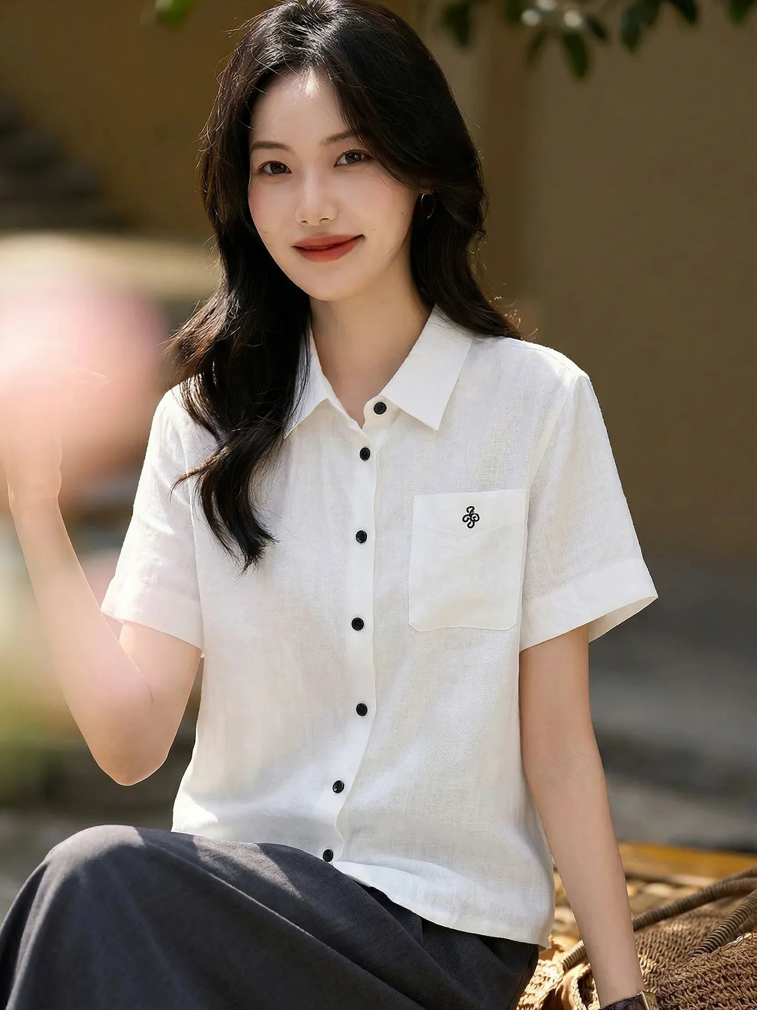 

Элегантная женская рубашка из чистого льна с короткими рукавами, свободного кроя, белая, повседневная, летняя, модная, бренд Chivirin Premium
