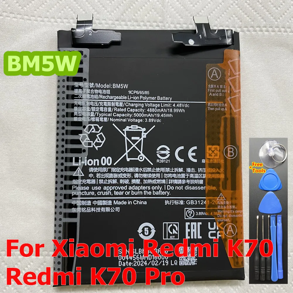 Original Battery BM5W For Xiaomi Redmi K70 / K70 Pro New High Quality 5000mAh Mobile Phone Batteries