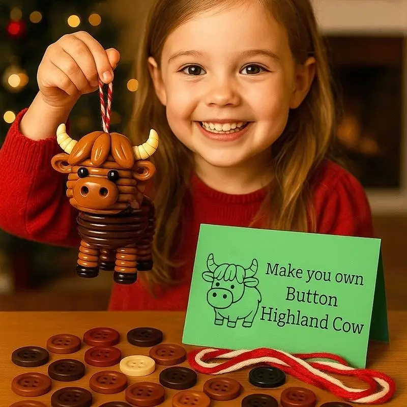 

1 Set Handmade Highland Cow Animal Button Ornament Kit Cute Christmas Decorations DIY Accessories For Holiday