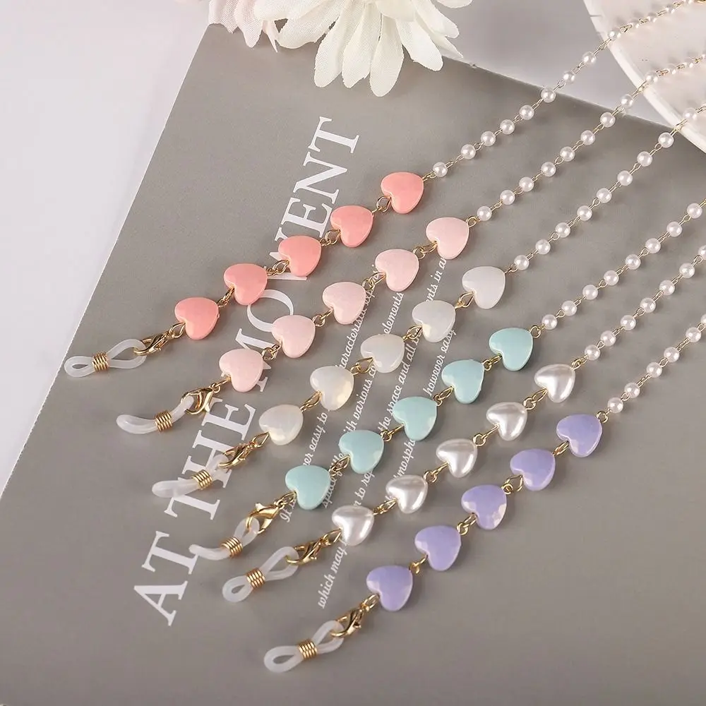 Corda de Óculos em Forma de Coração de Metal Dourado, Corrente de Óculos de Pérola, Corrente de Óculos de Sol, Corrente Anti-perda para Máscara