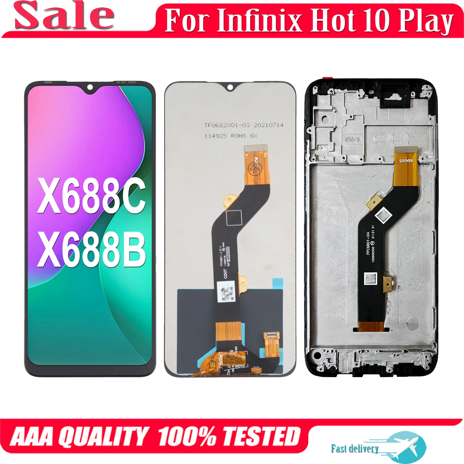 

6.82'' For Infinix Hot 10 Play LCD Display Touch Screen Digitizer Assembly For Infinix Hot 10Play X688C X688B LCD