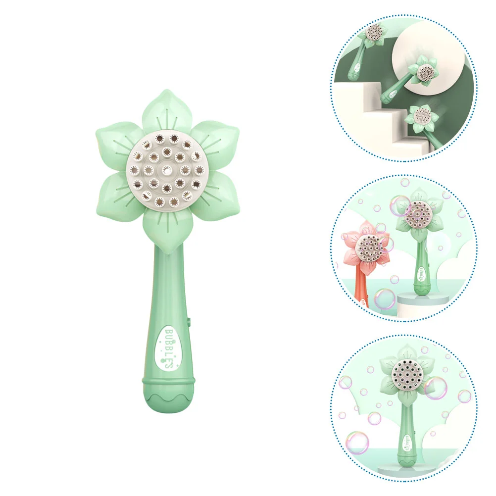 Mini Sunflower Bubble Machine for Kids Creative Wand Fog Light Green Plastic Toddler