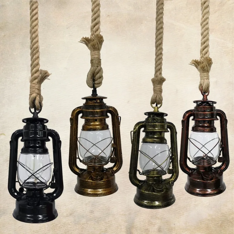 

Винтажные керосиновые подвесные светильники E27 в стиле ретро, подвесной светильник из пеньковой веревки, промышленный Лофт для украшения бара, столовой, подвесной светильник
