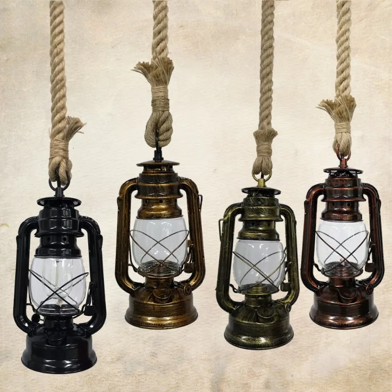 

Vintage Kerosene Pendant Lights E27 Retro Hemp Rope Hanging Lamp Industrial Loft For Decoracion Bar Dinning Room Pendant Lamp