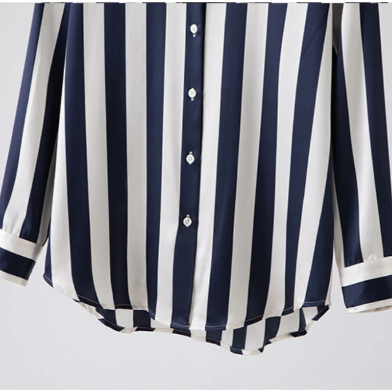 Birdtree، 9% التوت الحرير 7٪ دنة شريط بلوزة، المرأة الحرير تمتد الساتان التلبيب قمم، كم كامل قميص، 2025 جديد T5D627JF #5