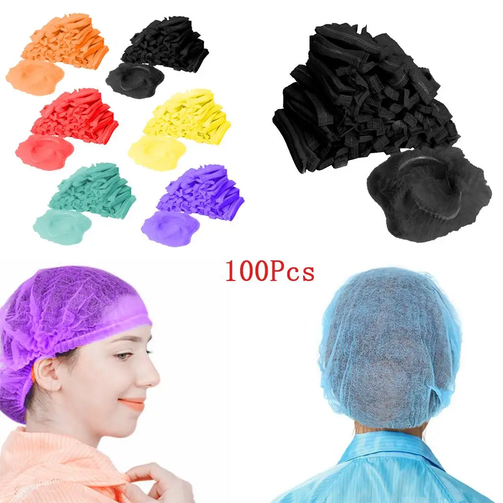 100 Pieces Disposable Mob Cap Hair Net Dustproof Hats Kitchen