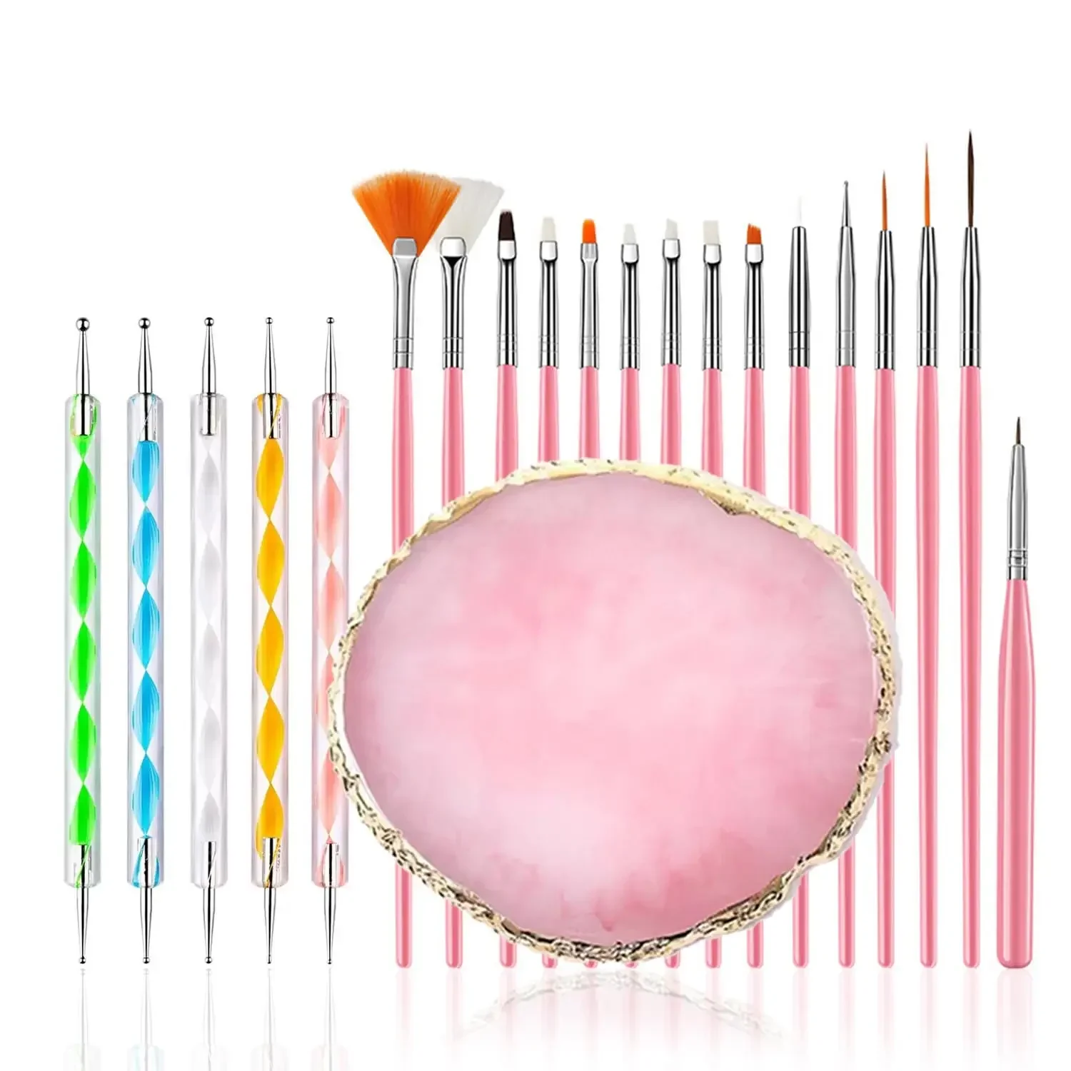 

21-Piece Nail Art Brush Set Includes 15 Professional Brushes + 5 Dotting Tools + Resin Color Mixing Palette for DIY & Salon Nail