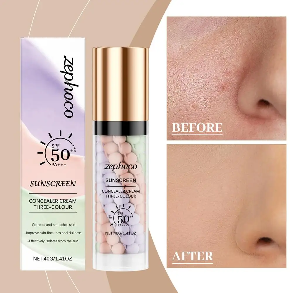 3-color Rainbow Sunscreen Isolation Cream Invisible SPF50 Skin Foundation Pore Moisturizing Hydrating Face Primer Brighting R0K3