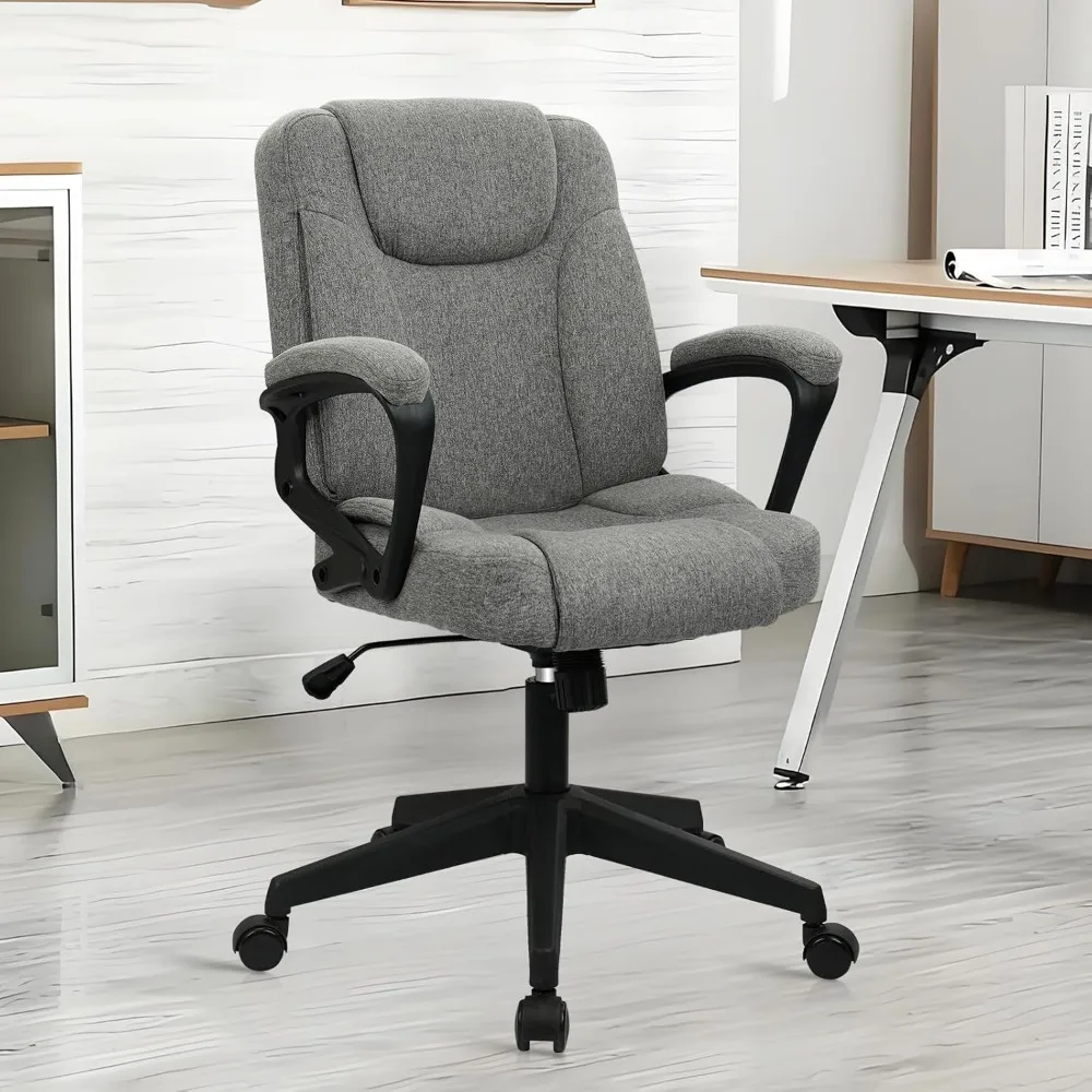 كرسي مكتب منزلي من القماش CLATINA كرسي مكتب دوار مريح من القماش مع مساند للذراعين مبطنة، لفة كتان بارتفاع قابل للتعديل #2