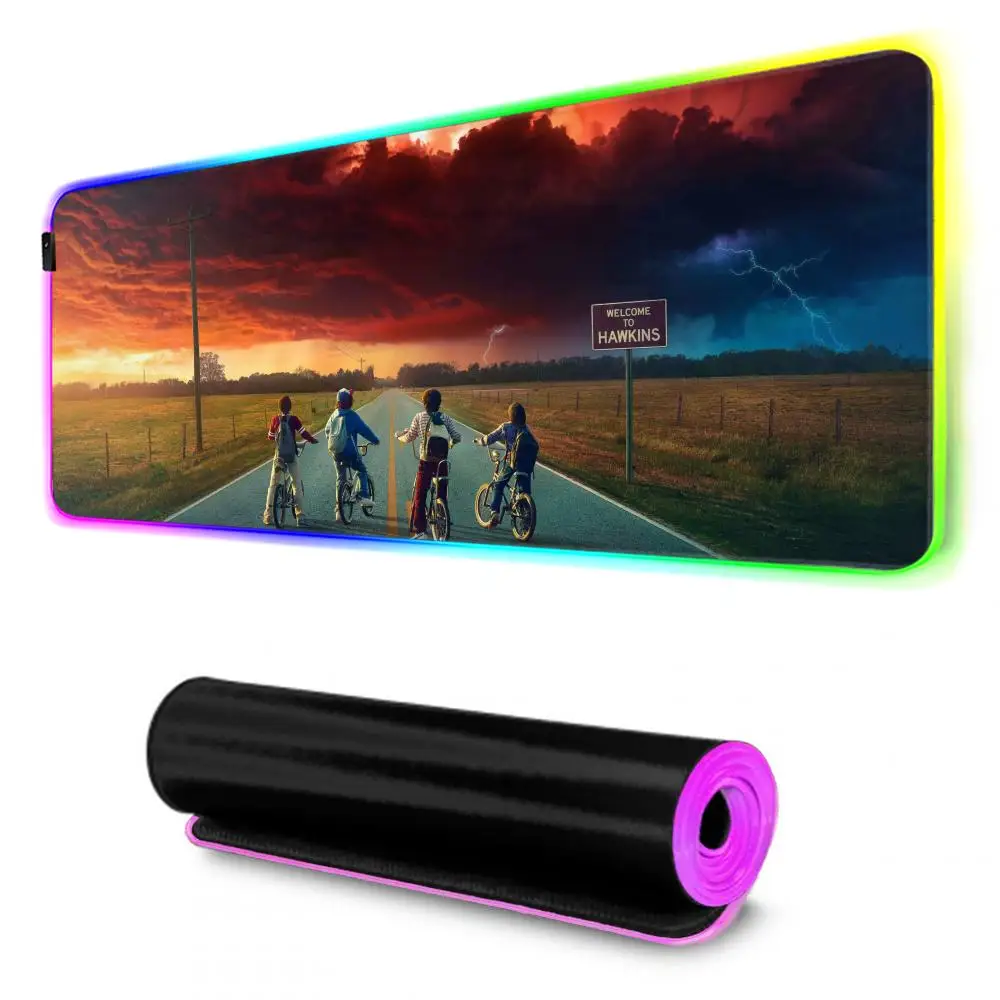 Gamer Stranger Things TV Mouse Pad Gamer Rgb Desk Mat Back Light Led Mousepad Setup Gaming Accessories Deskmat Big Mousepad