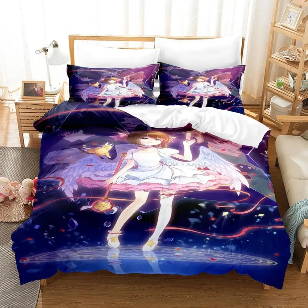 Imagem -06 - Sakura Cardcaptor Conjunto de Cama Anime 3d Print Capa de Edredão Cama Capa de Colcha Fronha Consolador Rei Queen Size Meninos Adulto