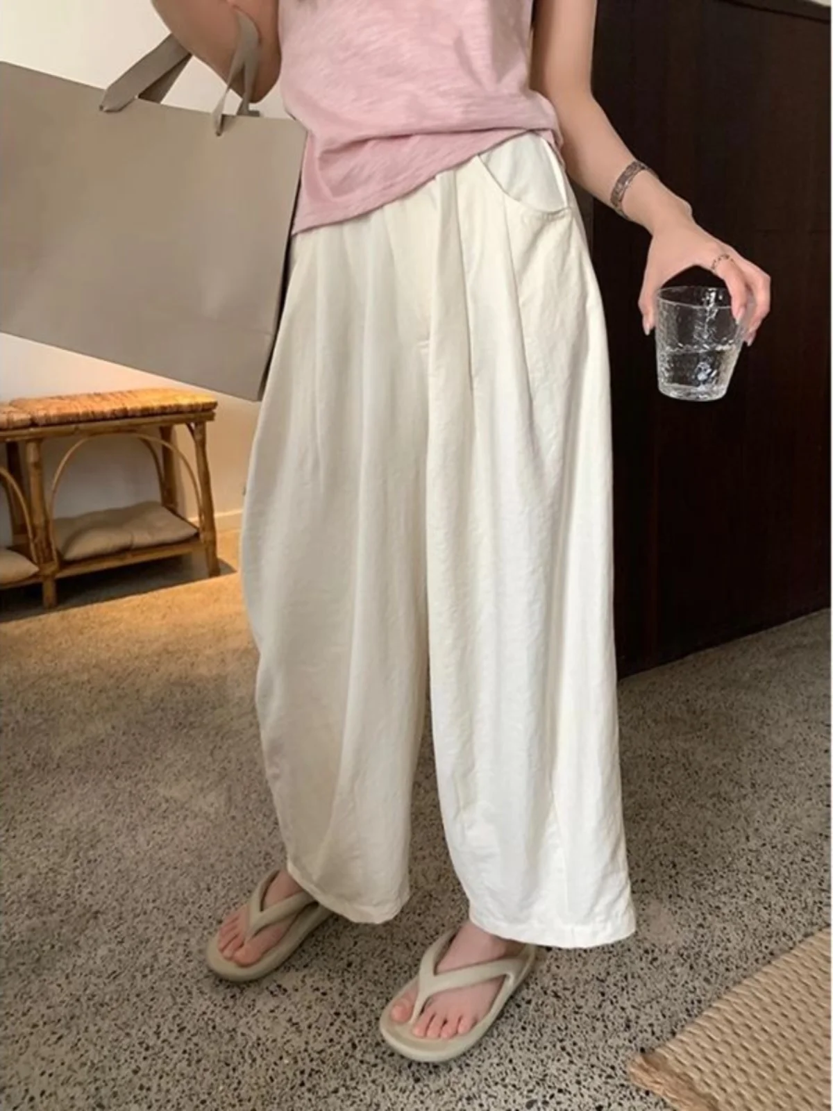 

High Waist Wide Leg Pants plus Size Women's Clothing 300 Pounds Hiding Meat Thin Model Summer Loose Fit Trousers