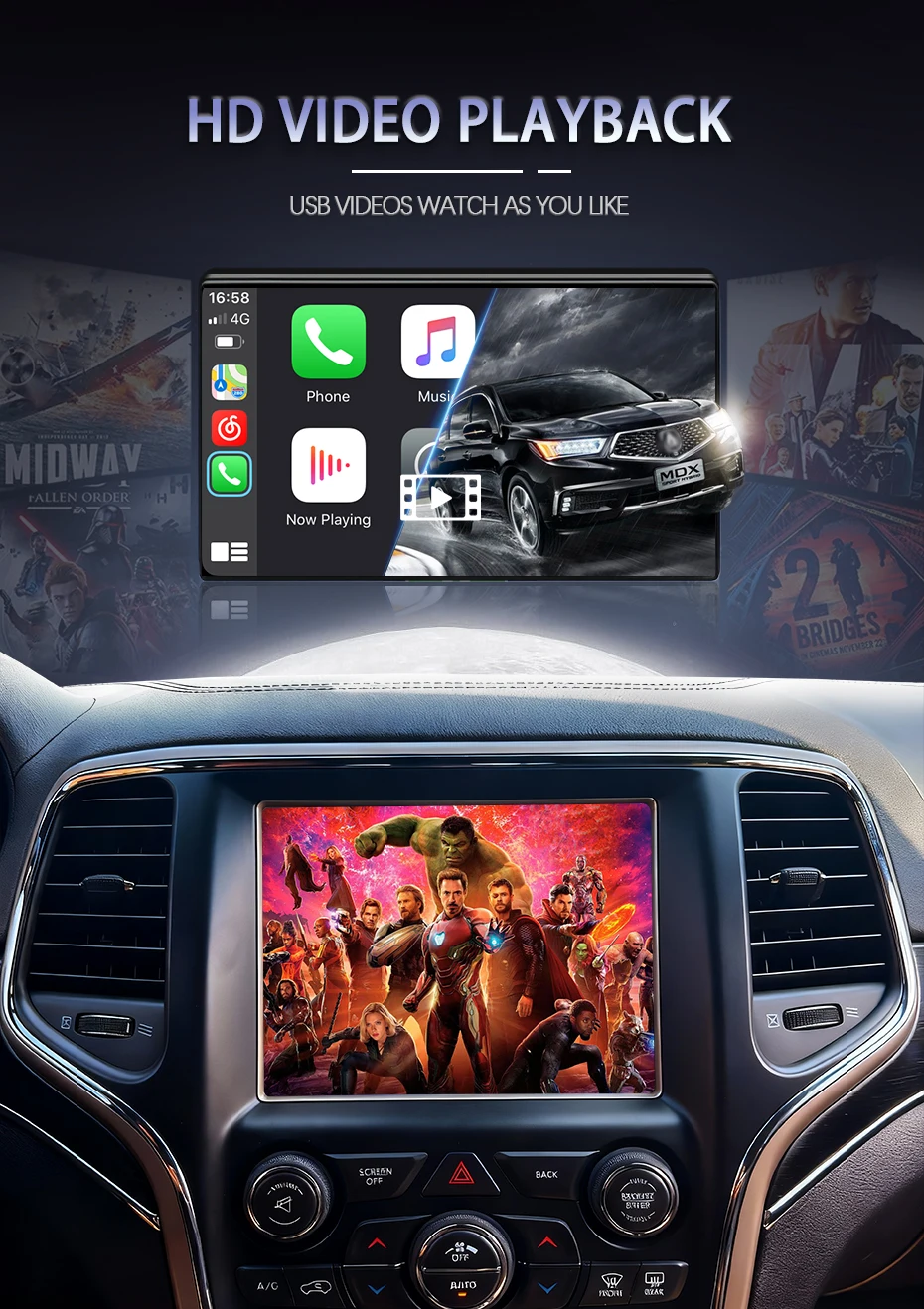 Sinairyu Apple Carplay Android Auto Aftermarket Kamera Drahtlose Modul Für Jeep Grand Cherokee XJ KL Wrangler Compass Commander – Detail 8