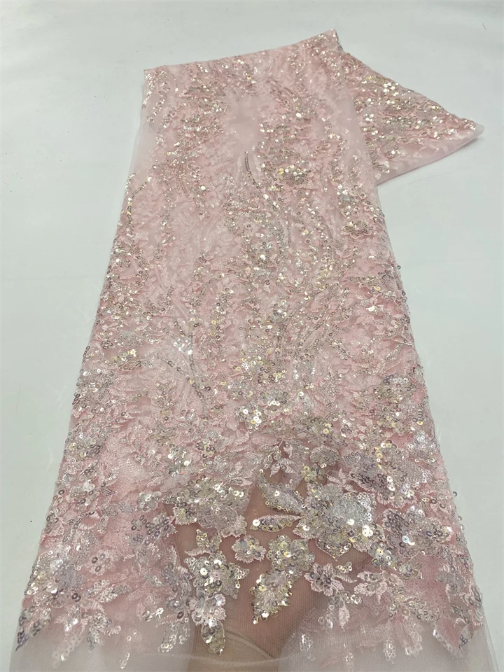 

2025 New Luxury African Lace Fabric 5 yards French Tulle with Sequins for Nigerian Wedding Party Dress High Quality VXZ6324