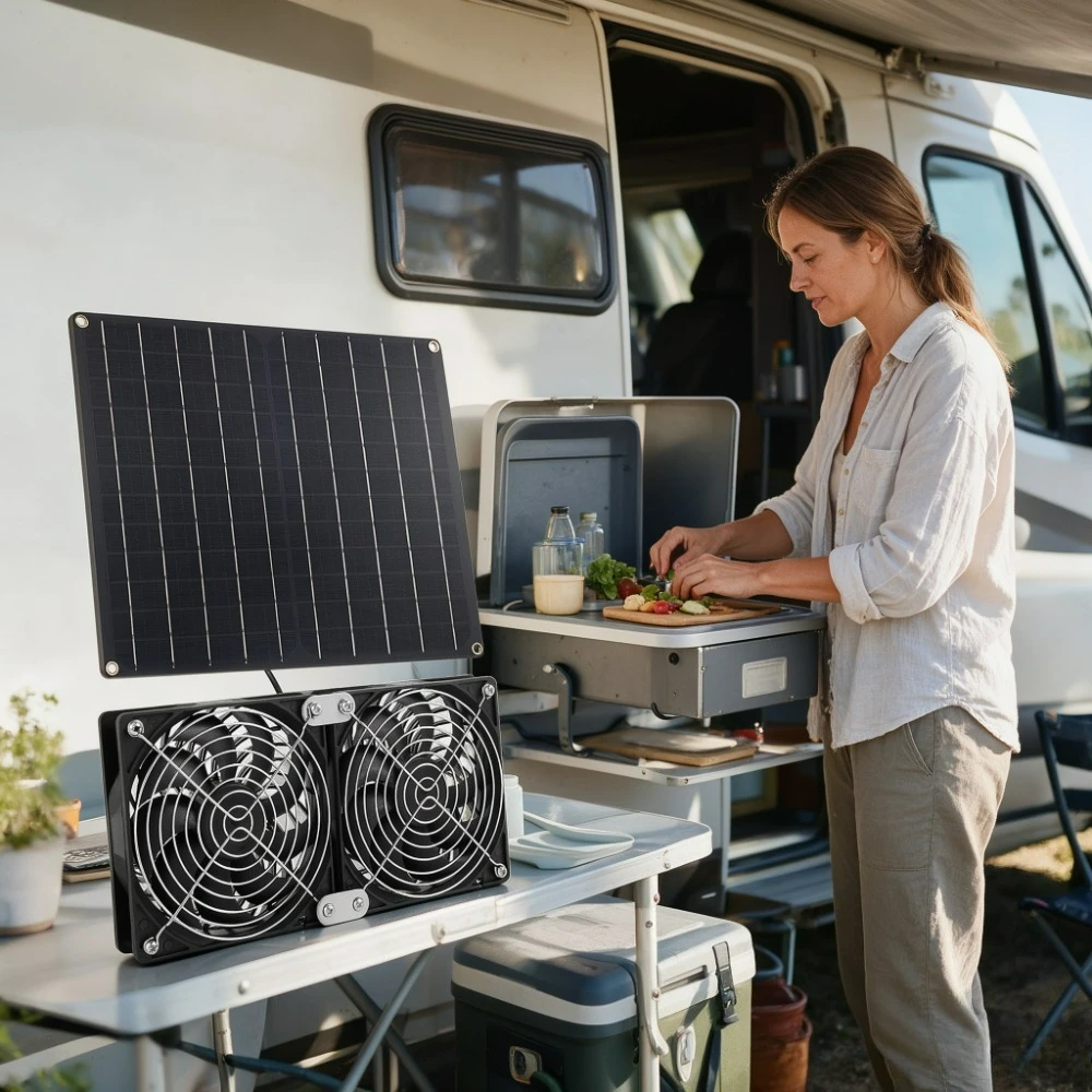 Chicken Coop Solar Powered Dual Exhaust Fan 15W 20W Solar Panel IPX7 Waterproof Low Noise Outdoor Ventilation Cooling System For
