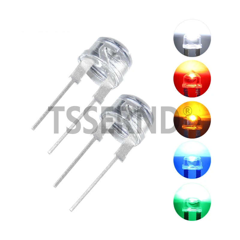 10 Stück F8 8MM Weiß Blau Grün Rot Gelb LED Superhelle Strohhut-Leuchtdiode Hervorgehobenes Weiß 0,5W Astigmatismus
