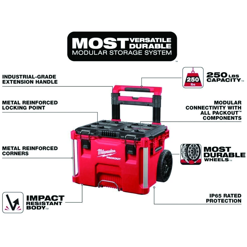 Milwaukee PACKOUT 48-22-8426 Durable Large Rolling Tool Box Bearing 250 Pounds IP65 Level Weatherproof Seal Large Tool Box