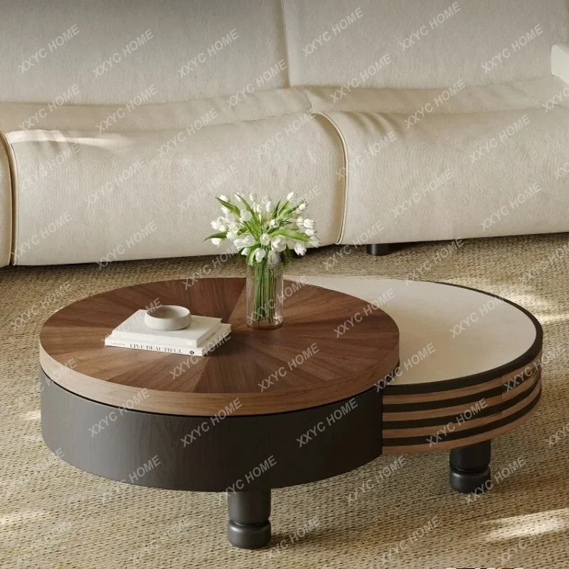 XXMedieval small apartment rotating coffee table living room household multi-functional round coffee table