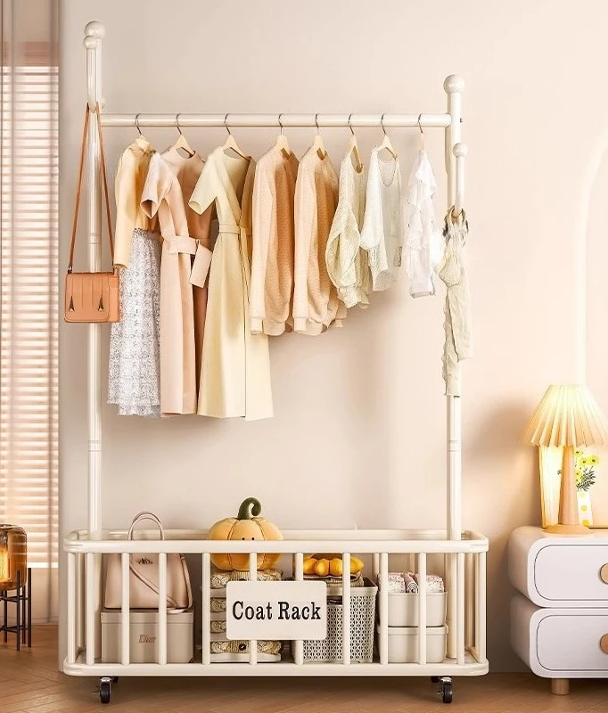 Modern Movable Clothes Hanger Luxury Standing Garment Rack for Bedroom Home Storage