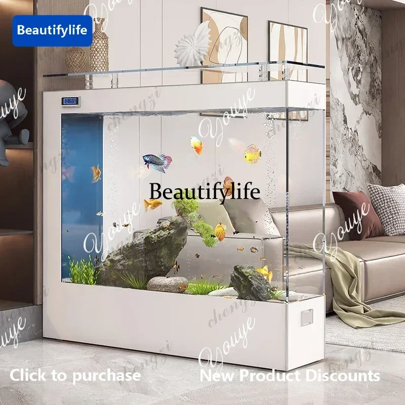 10  B-Y Light Luxury Fish Tank Living Room Home Medium And Large Ultra-white Glass Floor-to-ceiling Ecological