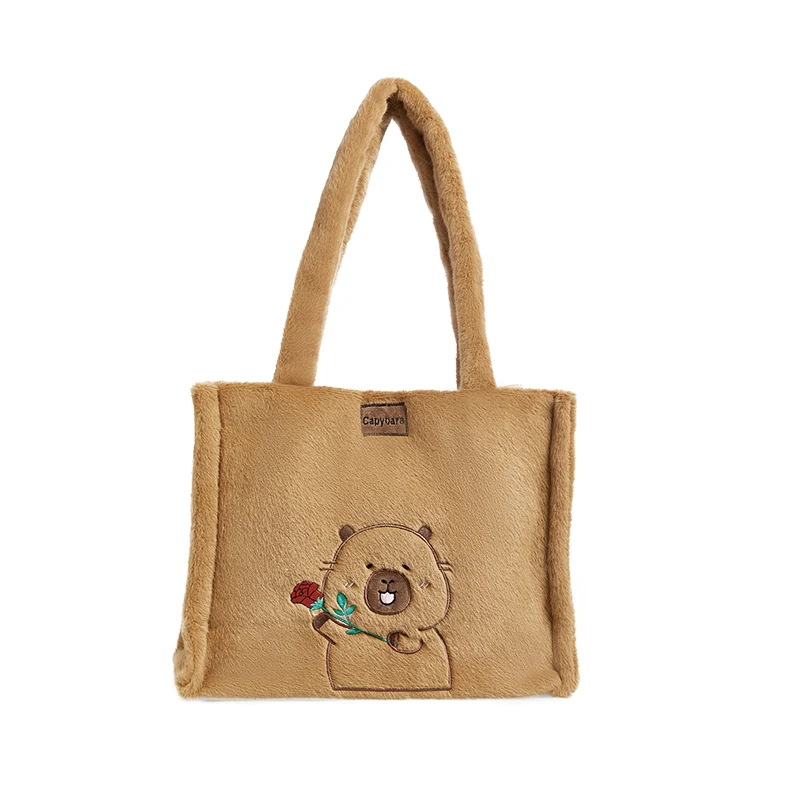 MINISO Capybara Plush Shoulder Bag Cartoon Capybara Large Capacity Girls Plush Casual Bag Fashion Commuting Anime Peripherals