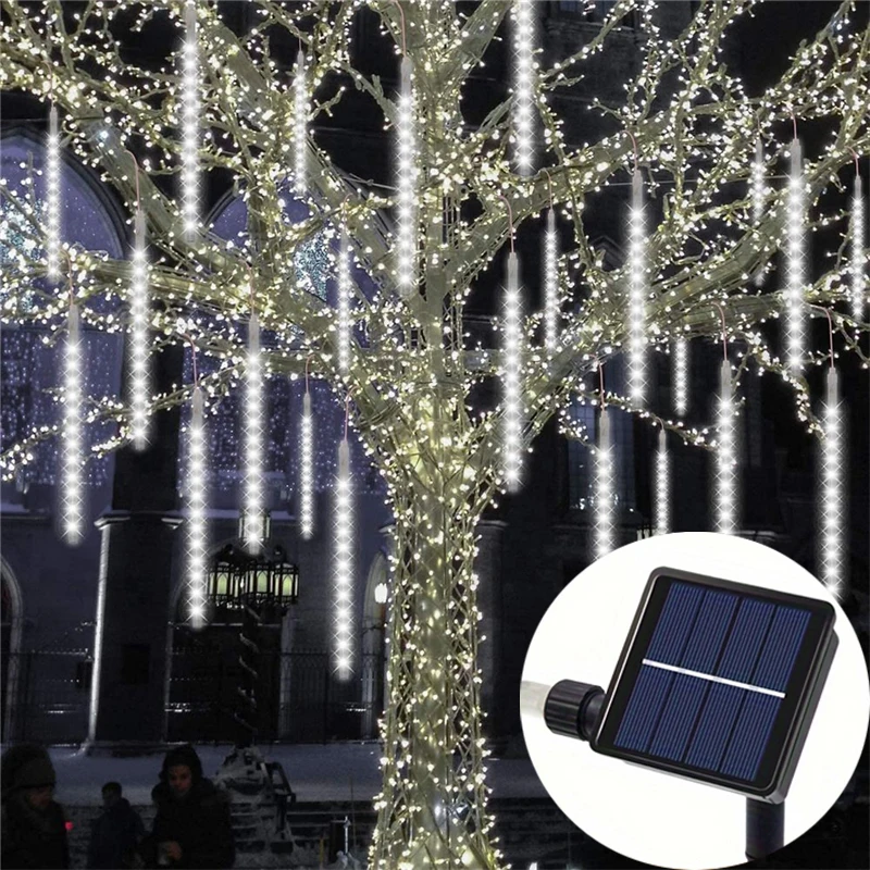 

Meteor Shower Solar Lights Icicle Lights Outdoor Falling Rain Drop Lights Christmas Lights Decor Tree Garden Street House Eave
