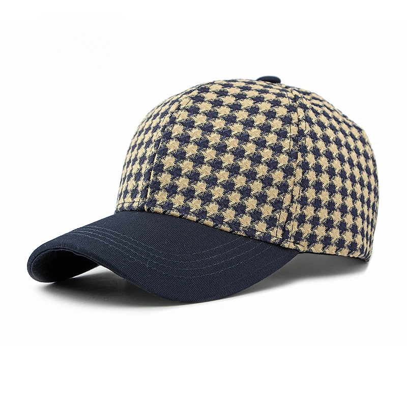 Women\'s Fashion Versatile Houndstooth Hard Top Baseball Cap Splicing Retro Sunshade Cap ffor Men