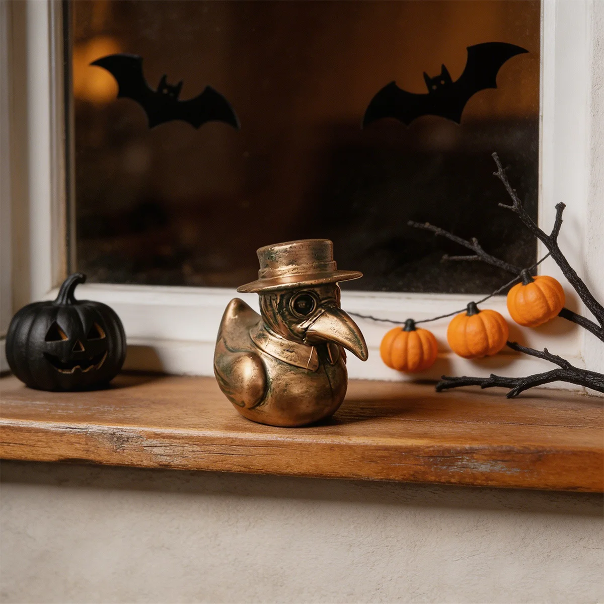 1Pc Resin Decorative Ornament, Duck Desktop Decoration, Halloween Gothic Style, Crow-Beaked Top Hat Duck Resin Ornament, Small Sculpture for Study Room Bookshelf Windowsill Ambiance, Creative Desktop Decoration for Halloween Parties, Fun Collectible Craft Gift.