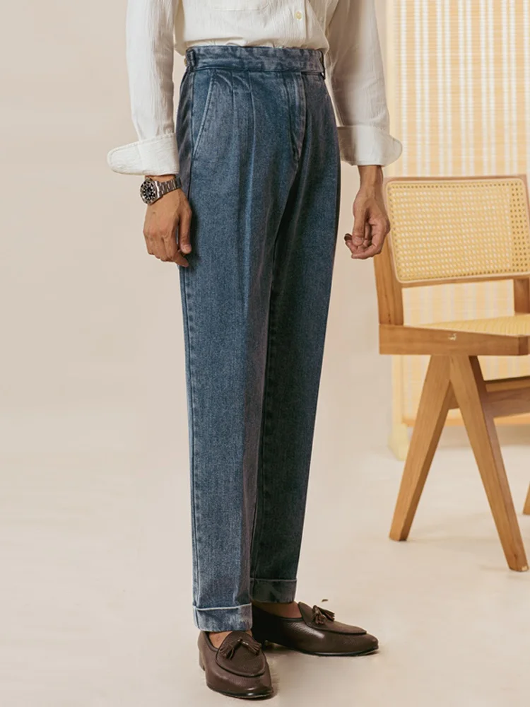 Casual hoge taille herenjeans met rechte pijpen Herfst Winter Busin Gentleman lange broek Napels Jeugd Drapey pakbroek