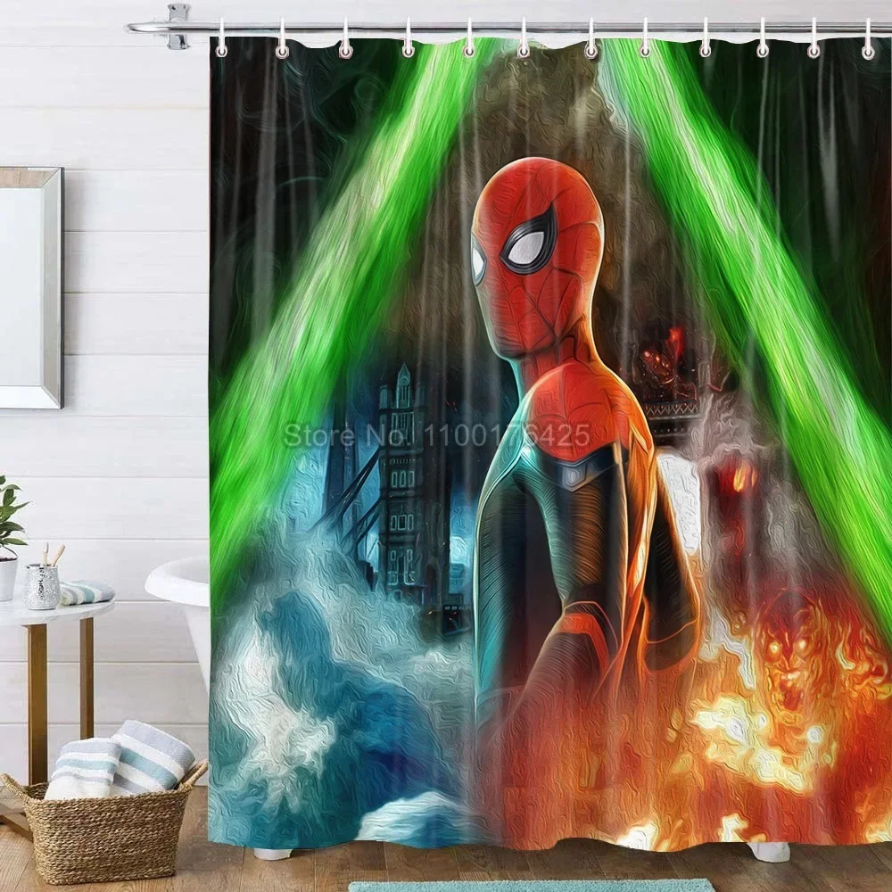 Spiderman Shower Curtain Bathroom Curtains Cartoon Waterproof Fabric Background Wall Decor Screen with Hooks