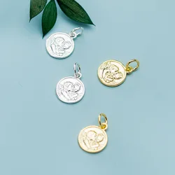 925 Sterling Silver Fashion Round Angel Image Charms 10mm Bracelets Necklace Tag Medallion Pendant DIY Jewelry Fittings Supplier
